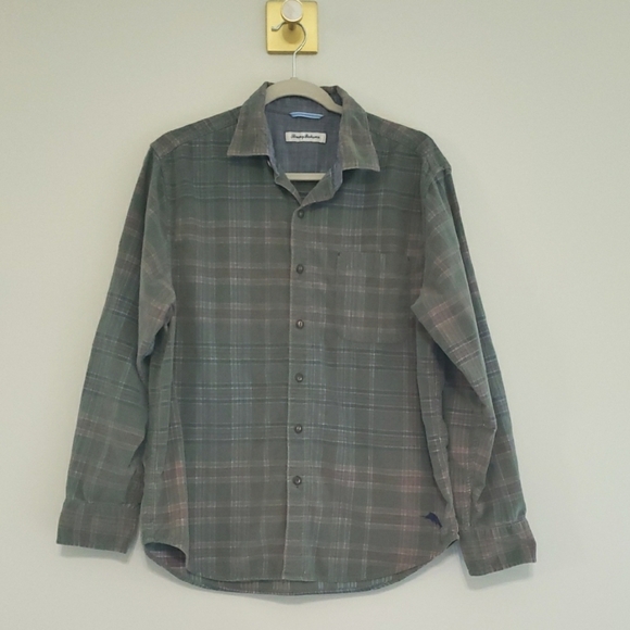 Tommy Bahama Men Plaid Corduroy Button Down Shirt Medium Green Long Sleeve Trail - Picture 1 of 11